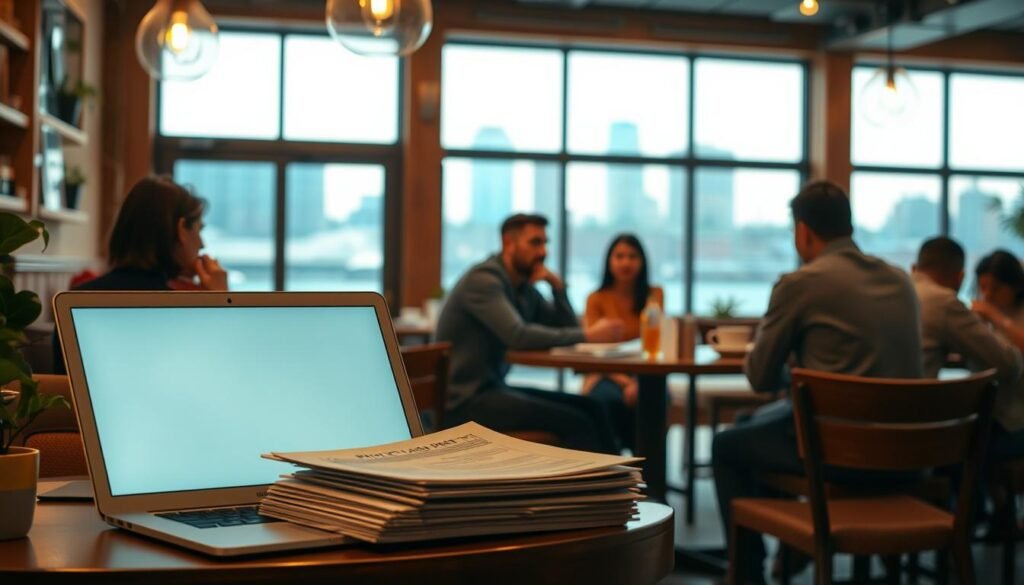 A dimly lit café interior, with cozy wooden furnishings and soft lighting. In the foreground, a laptop and a stack of papers representing the "民間貸款推薦" topic, surrounded by a warm, inviting atmosphere. The middle ground features a group of people engaged in conversation, their expressions reflecting the thoughtful and serious nature of the discussion. The background depicts the city skyline visible through the café's windows, hinting at the broader context of the Dcard and PTT online communities. The overall mood is one of contemplation, trust, and the exchange of valuable information. A dimly lit café interior, with cozy wooden furnishings and soft lighting. In the foreground, a laptop and a stack of papers representing the "民間貸款推薦" topic, surrounded by a warm, inviting atmosphere. The middle ground features a group of people engaged in conversation, their expressions reflecting the thoughtful and serious nature of the discussion. The background depicts the city skyline visible through the café's windows, hinting at the broader context of the Dcard and PTT online communities. The overall mood is one of contemplation, trust, and the exchange of valuable information.